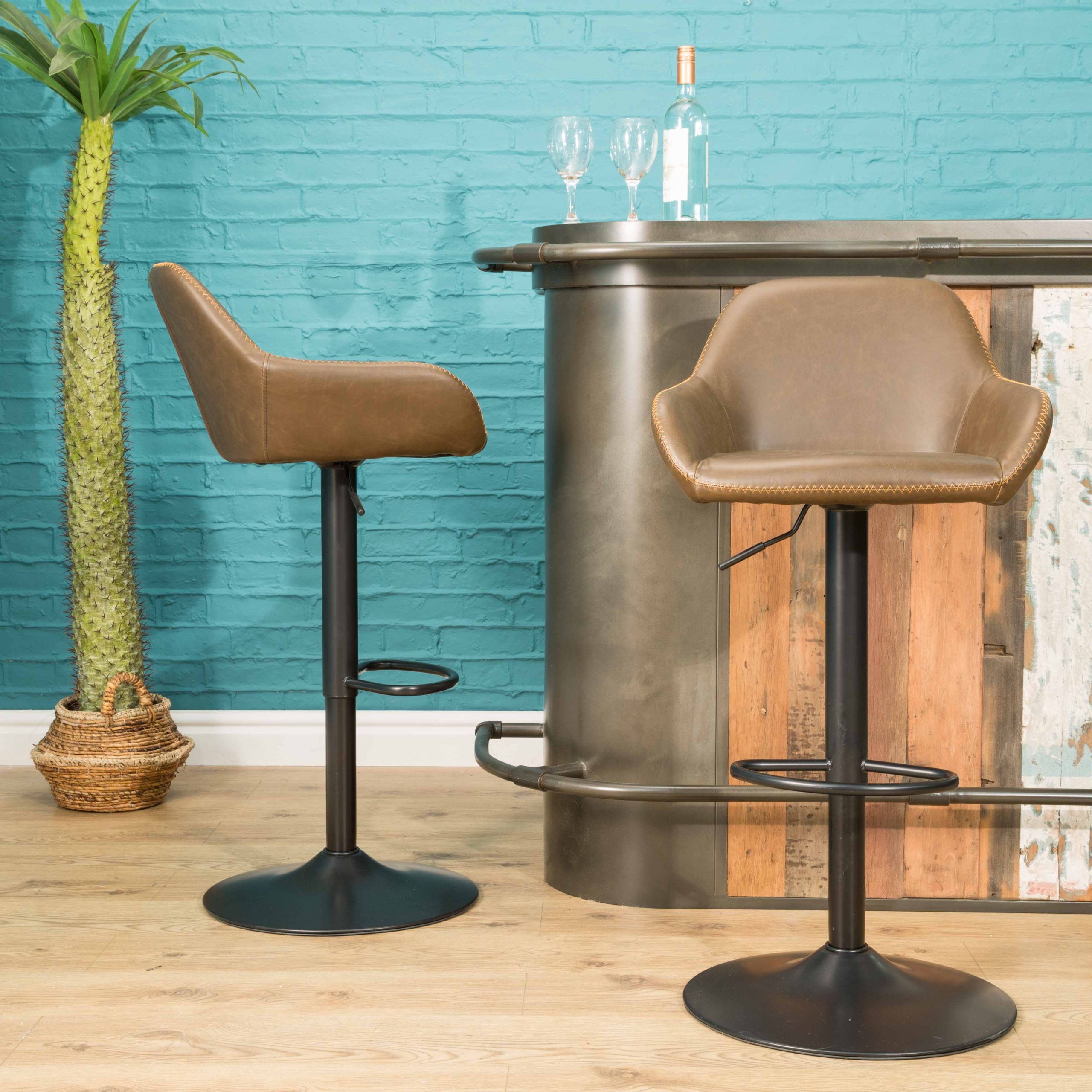 Vintage Dark Brown Faux Leather Bar, Teal Faux Leather Bar Stools