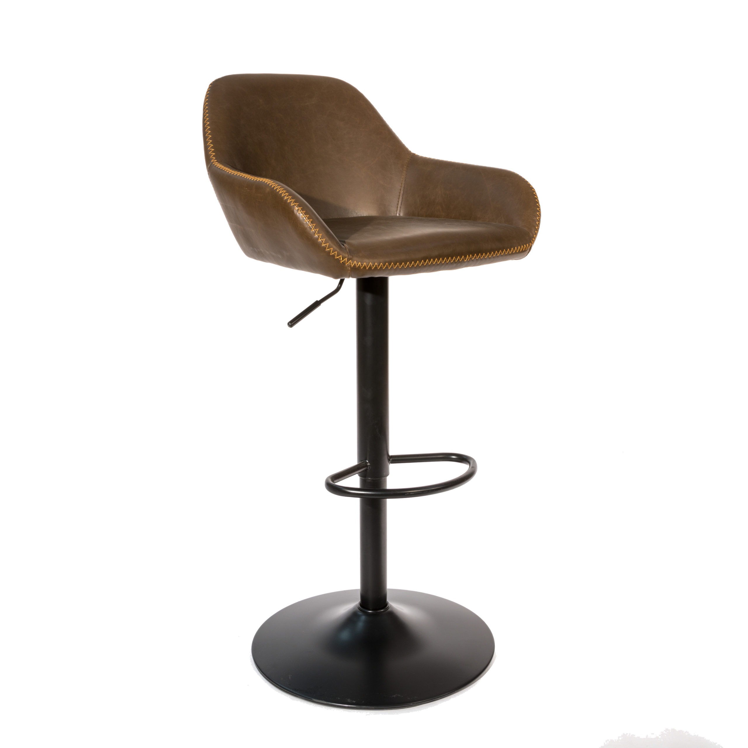 Vintage Dark Brown Faux Leather Bar, Faux Leather Bar Stools